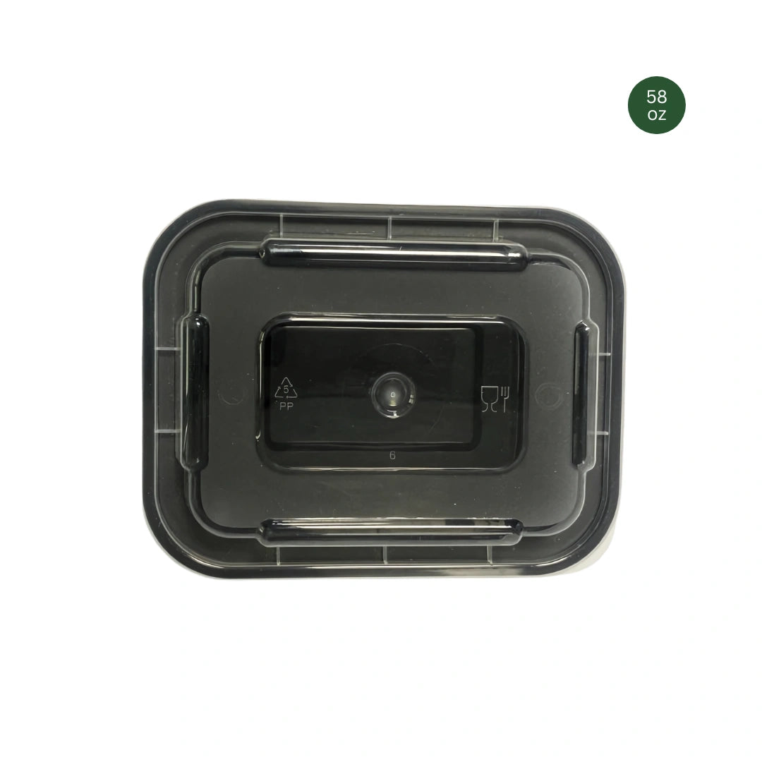 Black Rectangle Microwavable Heavy Weight Container with Lid | 58 oz