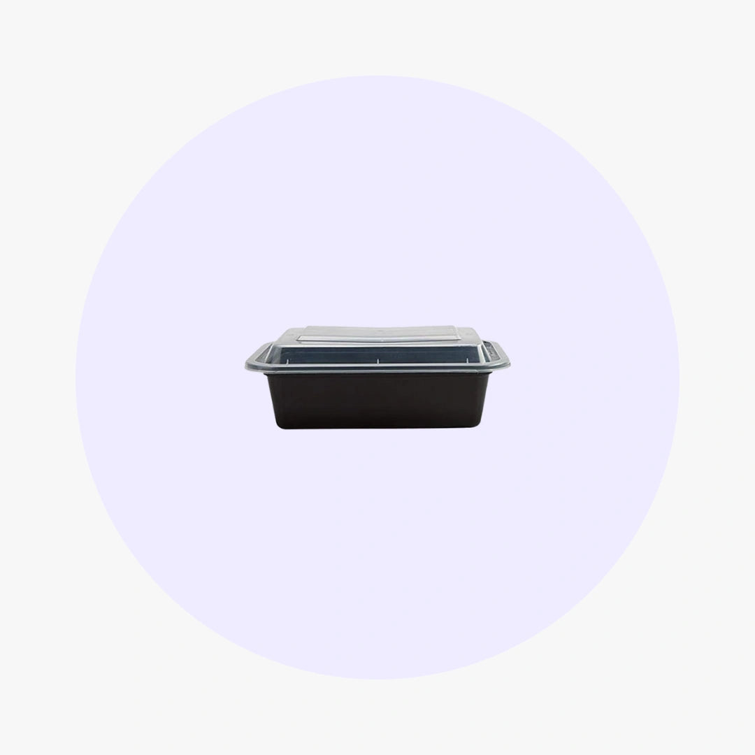Black Rectangle Microwavable Heavy Weight Container with Lid | 12 oz