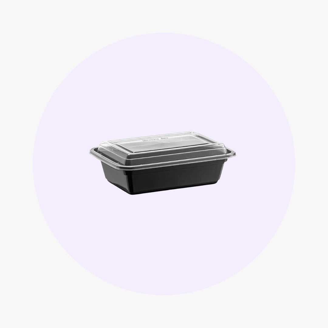 Black Rectangle Microwavable Heavy Weight Container with Lid | 24 oz