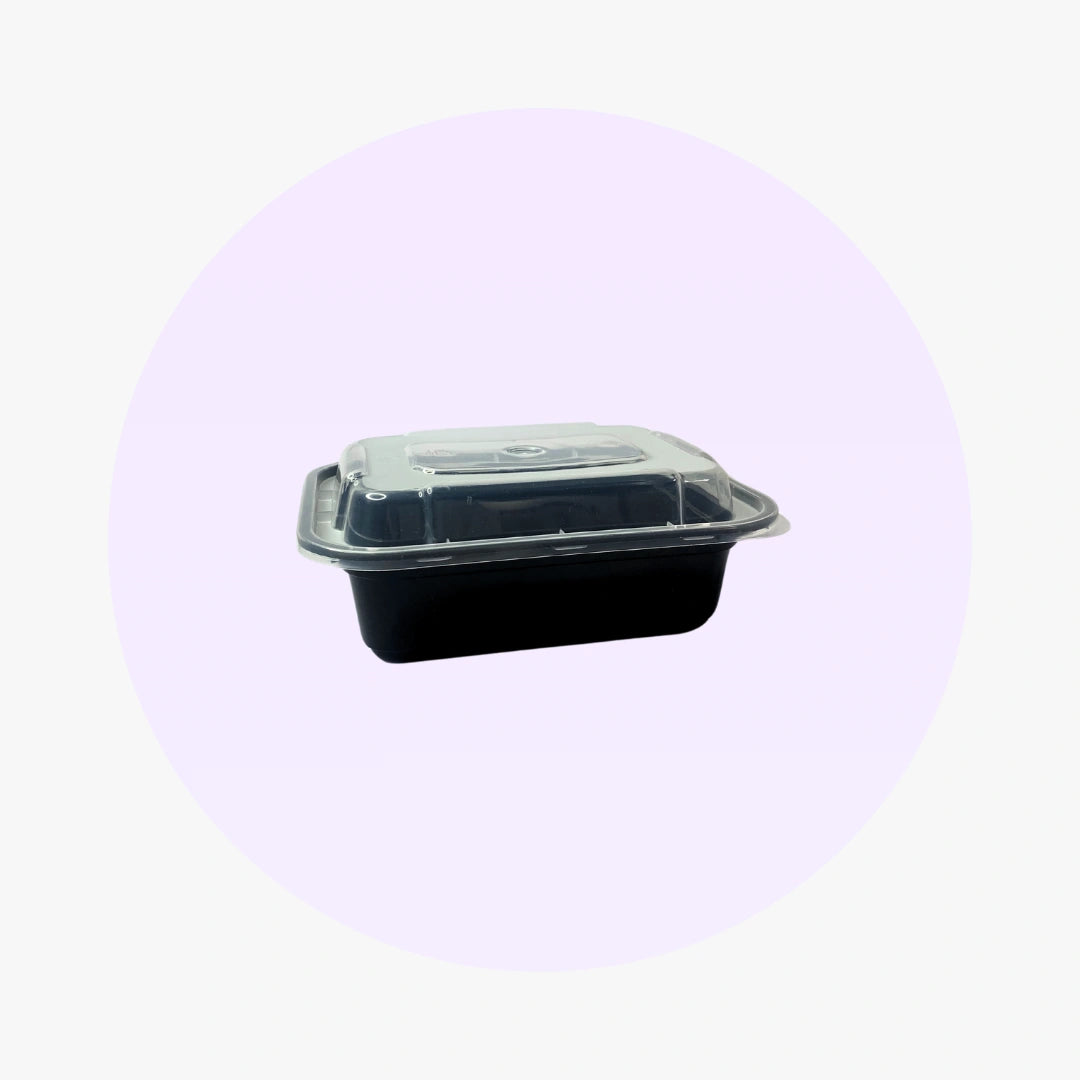 Black Rectangle Microwavable Heavy Weight Container with Lid | 58 oz