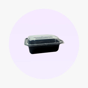 Black Rectangle Microwavable Heavy Weight Container with Lid | 58 oz