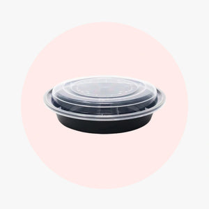 Black Round Microwavable Heavy Weight Container with Lid | 48 oz