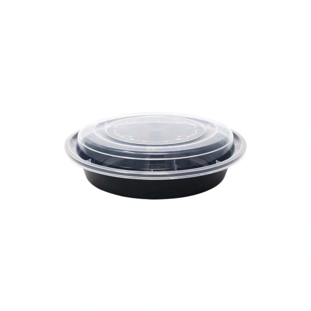 Black Round Microwavable Heavy Weight Container with Lid | 48 oz