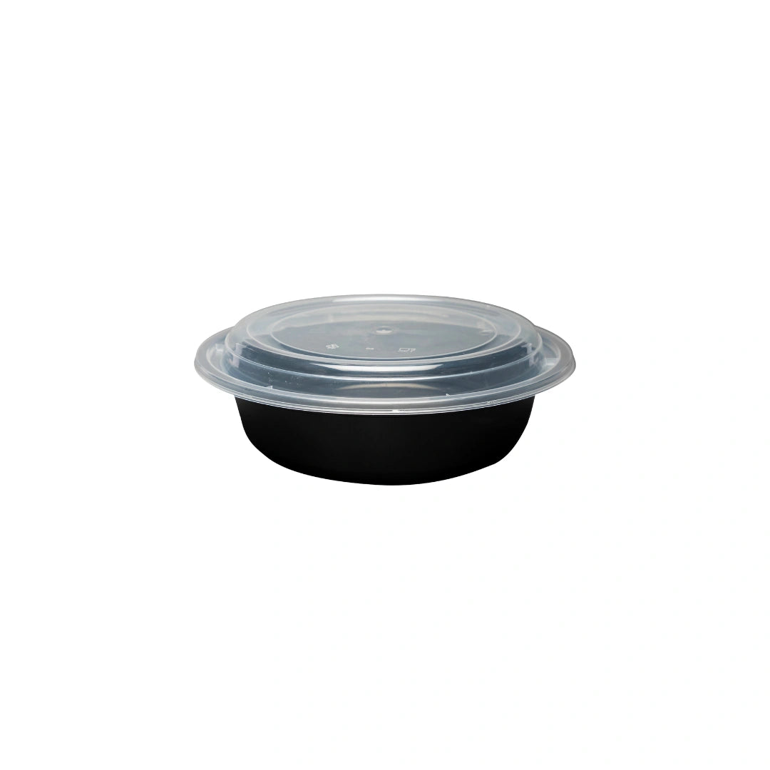 Black Round Microwavable Medium Weight Container with Lid | 24 oz