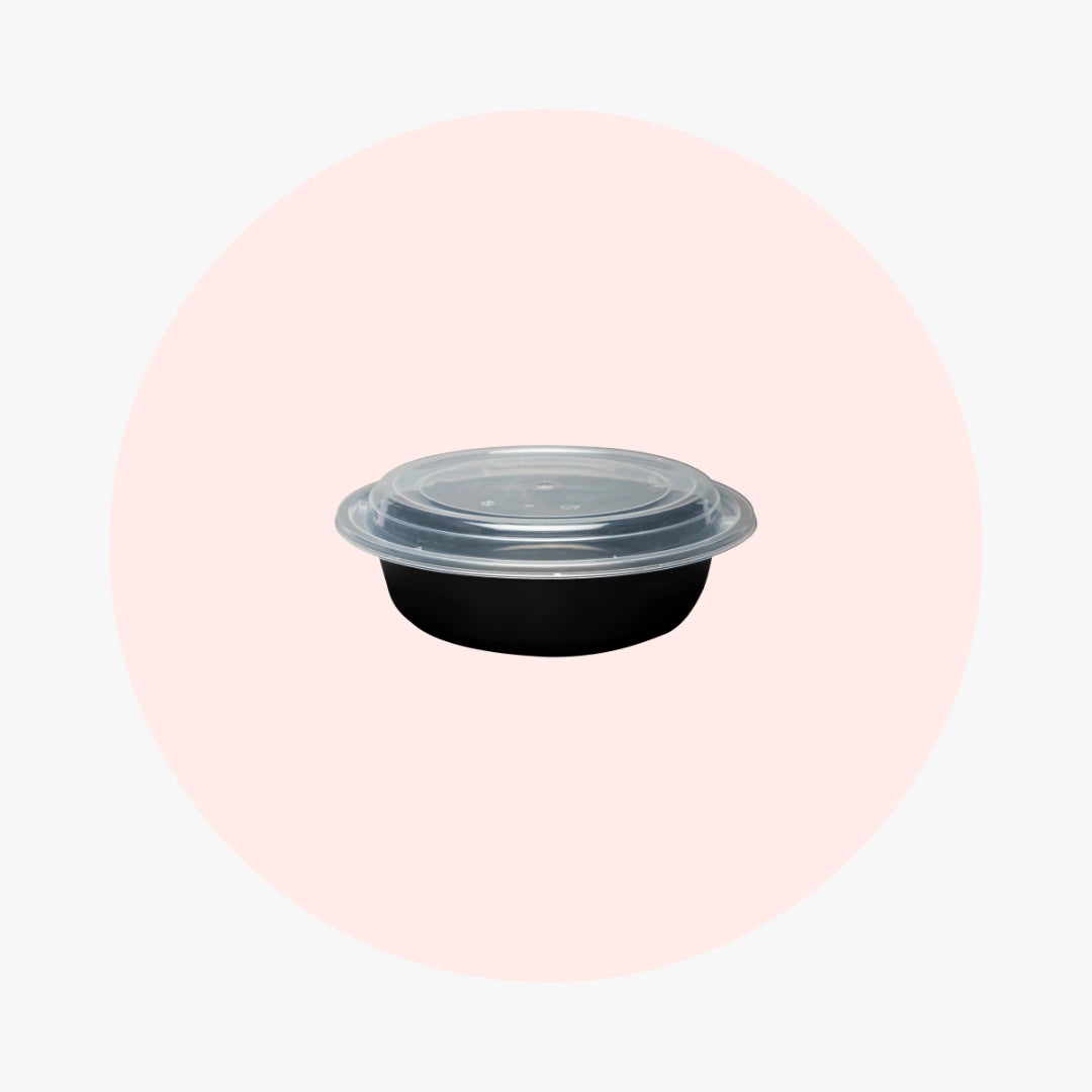 Black Round Microwavable Medium Weight Container with Lid | 16 oz