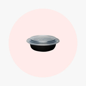 Black Round Microwavable Medium Weight Container with Lid | 16 oz