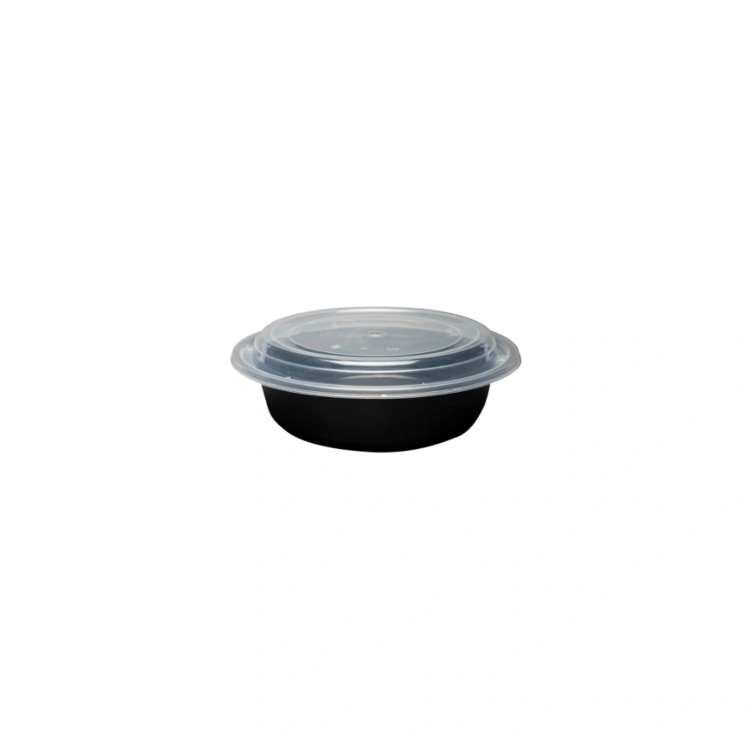 Black Round Microwavable Medium Weight Container with Lid | 16 oz