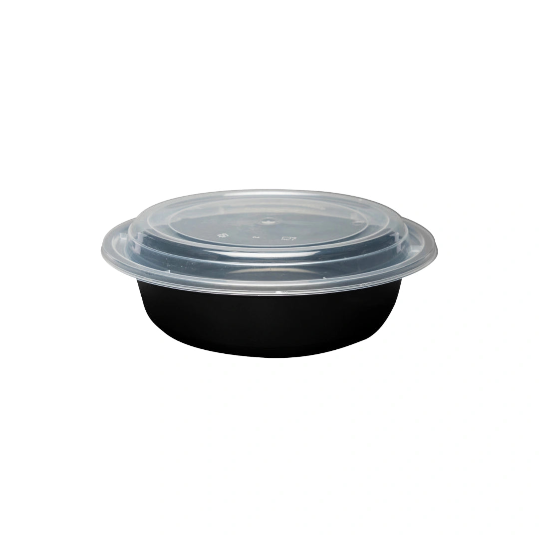 Black Round Microwavable Medium Weight Container with Lid | 32 oz
