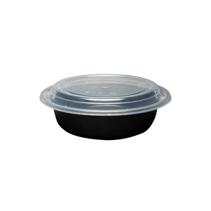 Black Round Microwavable Medium Weight Container with Lid | 32 oz