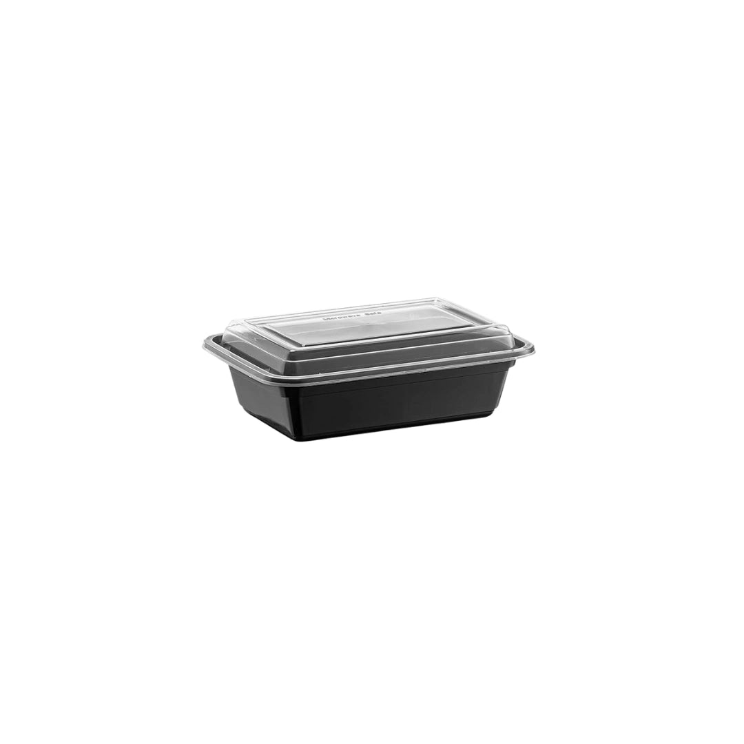 Black Rectangle Microwavable Medium Weight Container with Lid | 24 oz