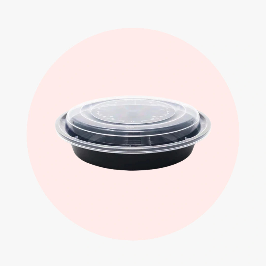 Black Round Microwavable Heavy Weight Container with Lid | 48 oz