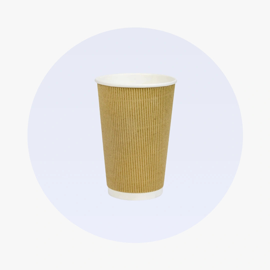 Vasos de papel con diseño de ondas en rayas marrones, 12 oz