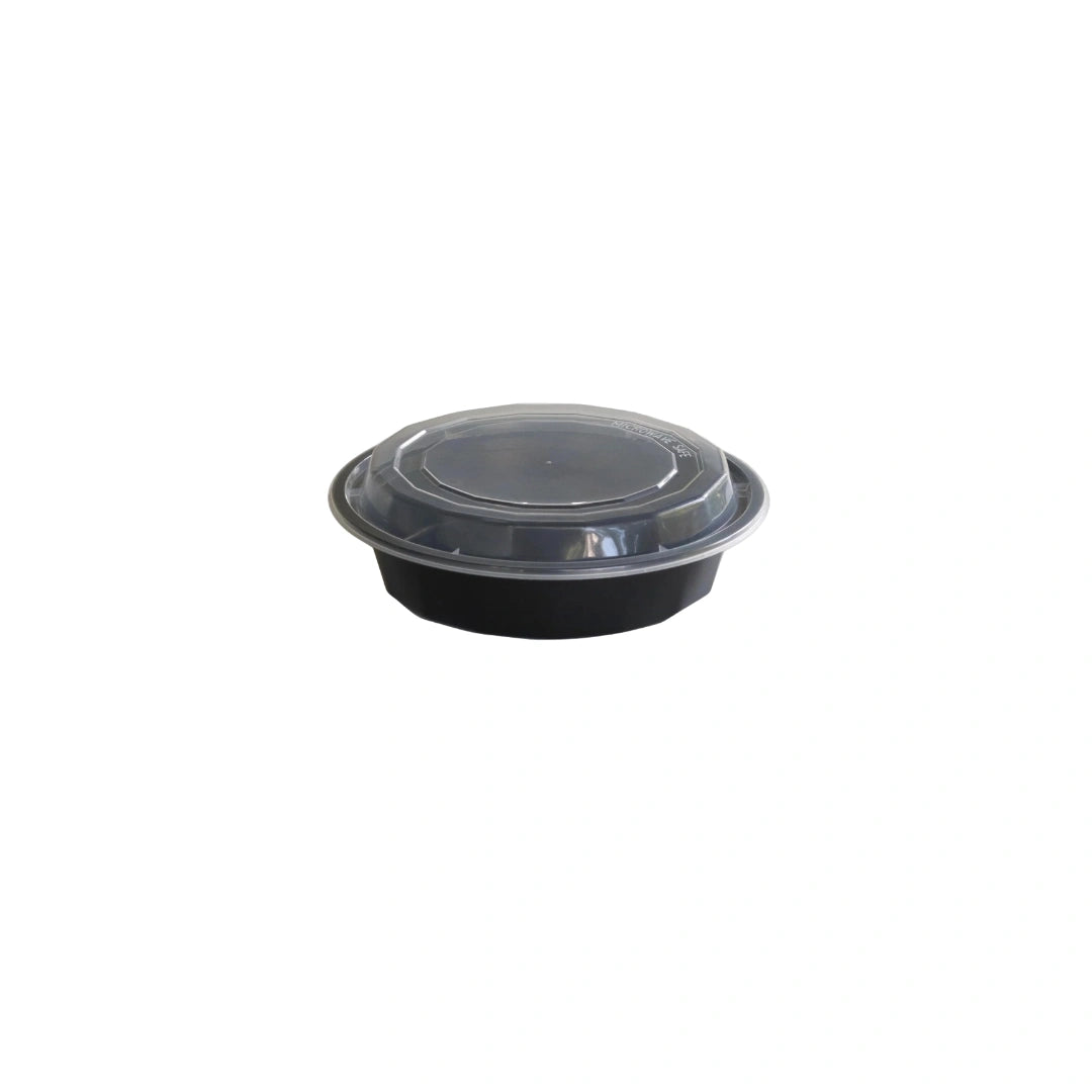 Black Round 3 Compartment Microwavable Heavy Weight Container with Lid | 32 oz