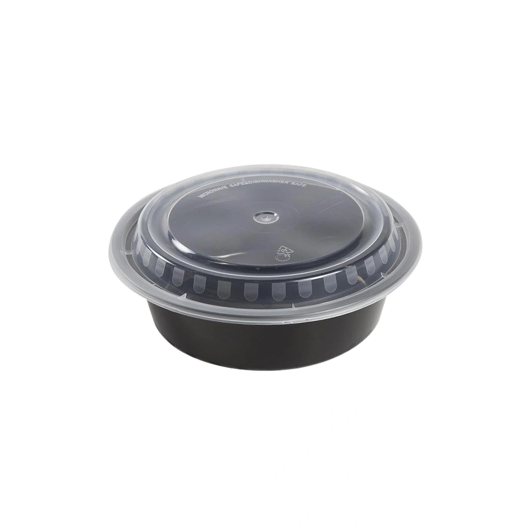 Black Round Microwavable Heavy Weight Container with Lid | 24 oz