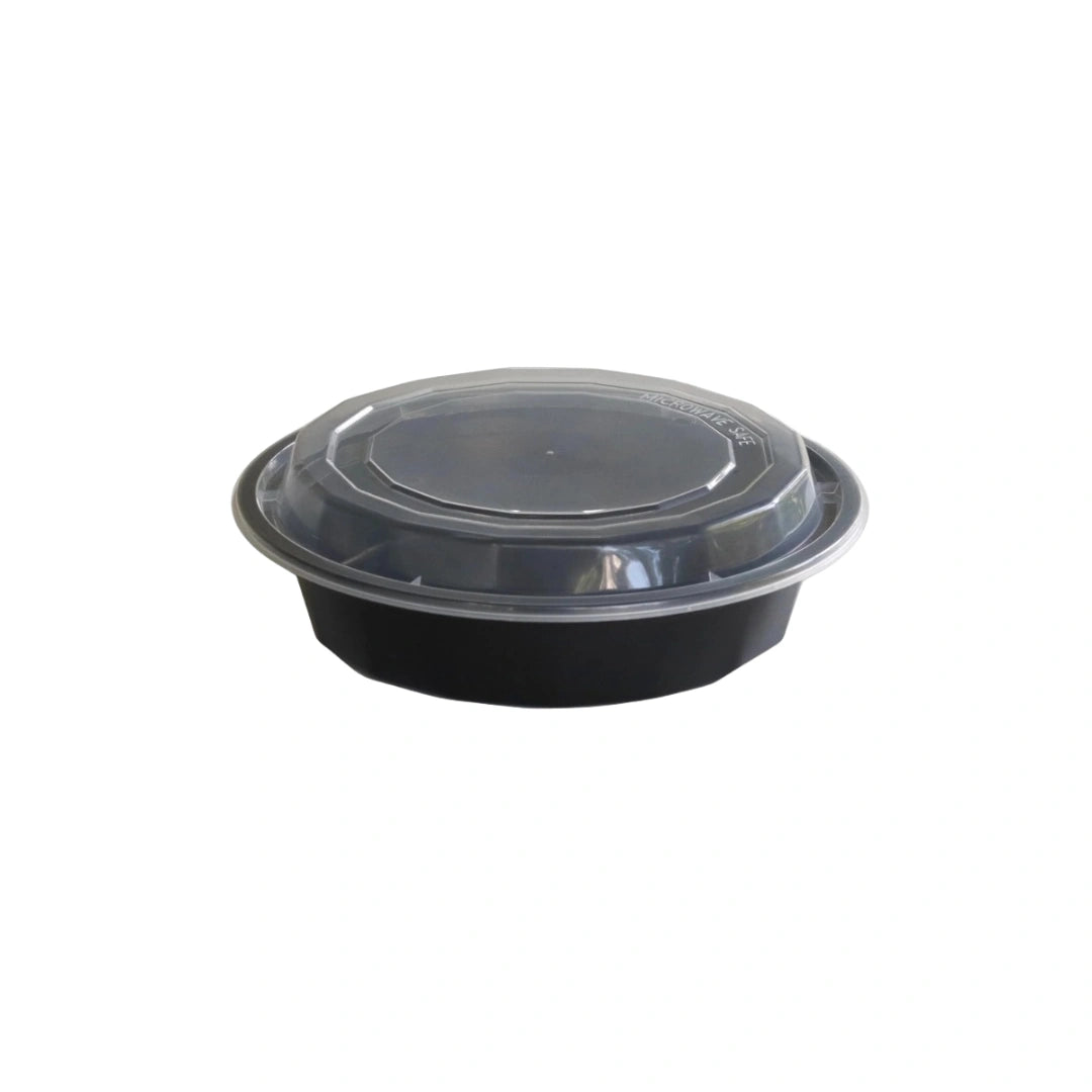 Black Round Microwavable Heavy Weight Container with Lid | 32 oz