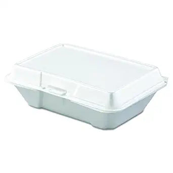 Dart 205HT1 White Foam Take Out Container with Perforated Hinged Lid 9" x 6" x 3" | 9"x6"