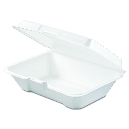 Dart 205HT1 White Foam Take Out Container with Perforated Hinged Lid 9" x 6" x 3" | 9"x6"