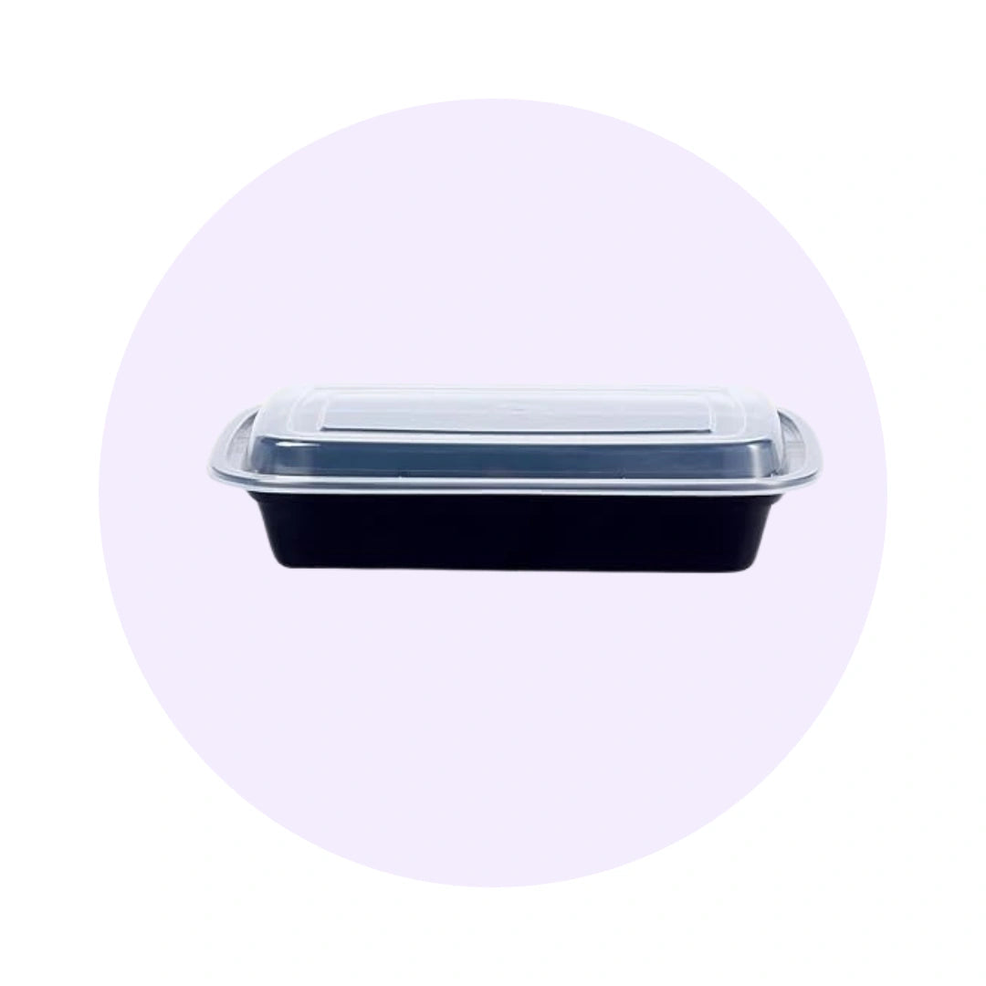 Black Rectangle Microwavable Medium Weight Container with Lid | 32 oz