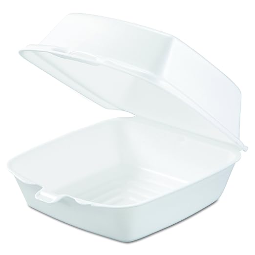 Contenedor con tapa abatible de espuma blanca Dart 60HT1 de 6" x 6" x 3" | 6" x 6"