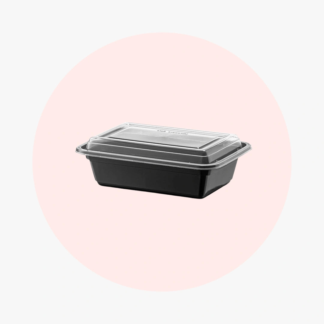 Black Rectangle Microwavable Heavy Weight Container with Lid | 28 oz