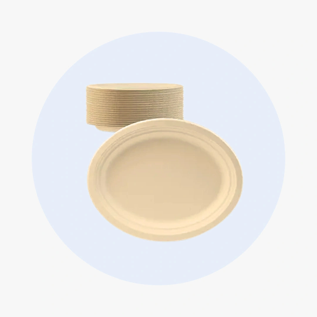 Compostable Sugarcane / Bagasse 12 1/2" x 10" Oval Plate 12.5" x 10"