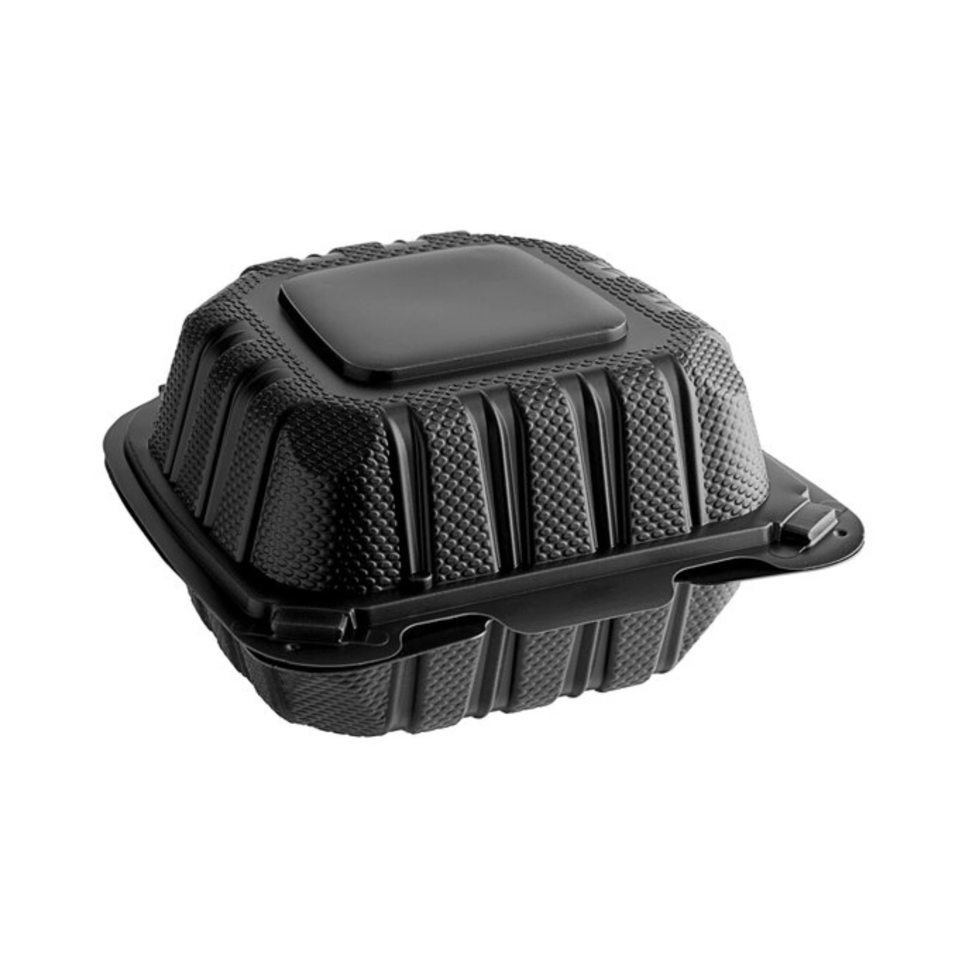 6" x 6" 1-Compartment Microwaveable Black Mineral-Filled Plastic Hinged Take-Out Container | 6"