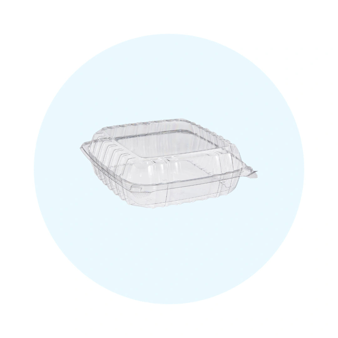 Contenedor de plástico con tapa abatible ClearSeal de 9" x 6" x 3" | 9" x 3"