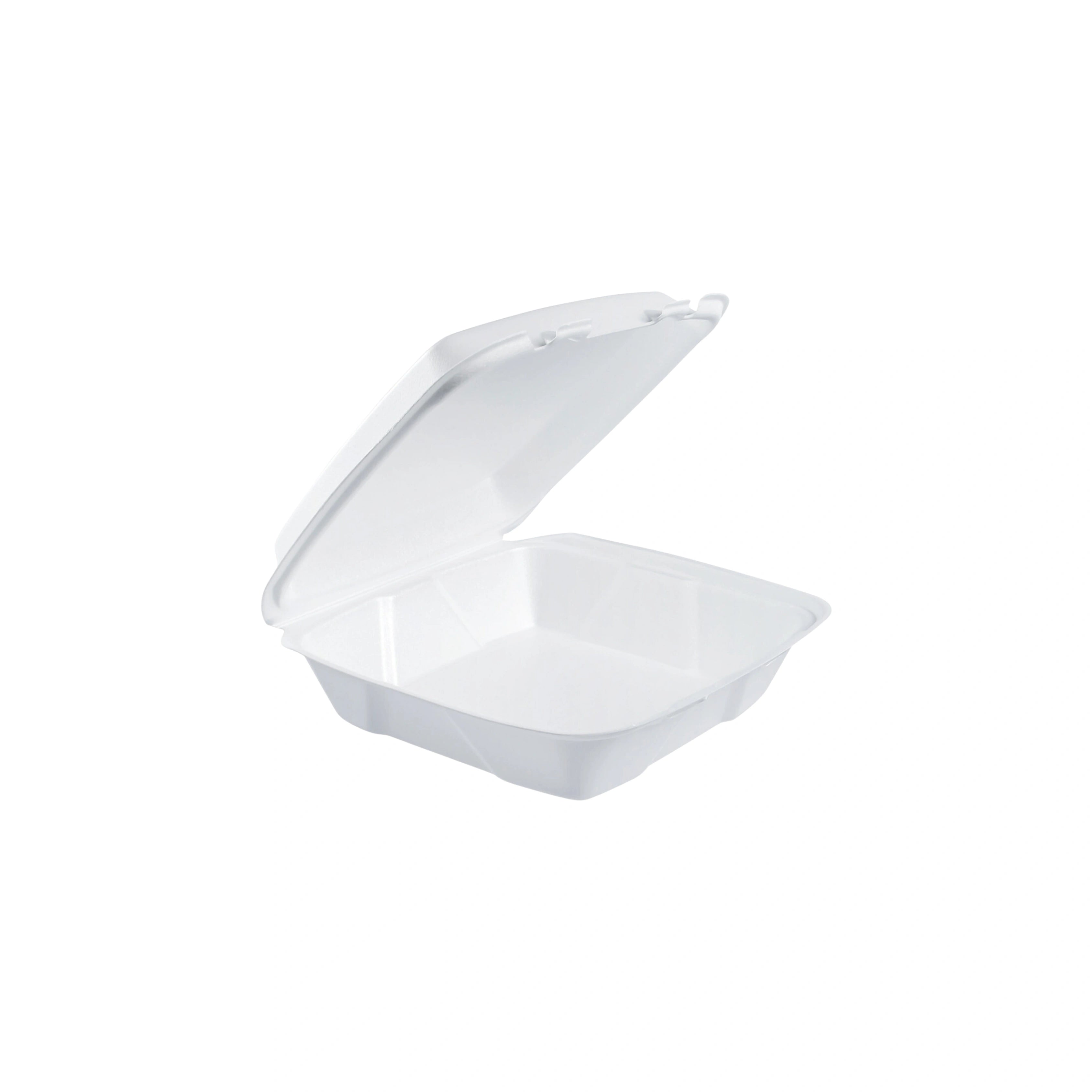 Dart 90HT1R 9" x 9" x 3" White Foam Square Take Out Container with Hinged Lid | 9"x9"