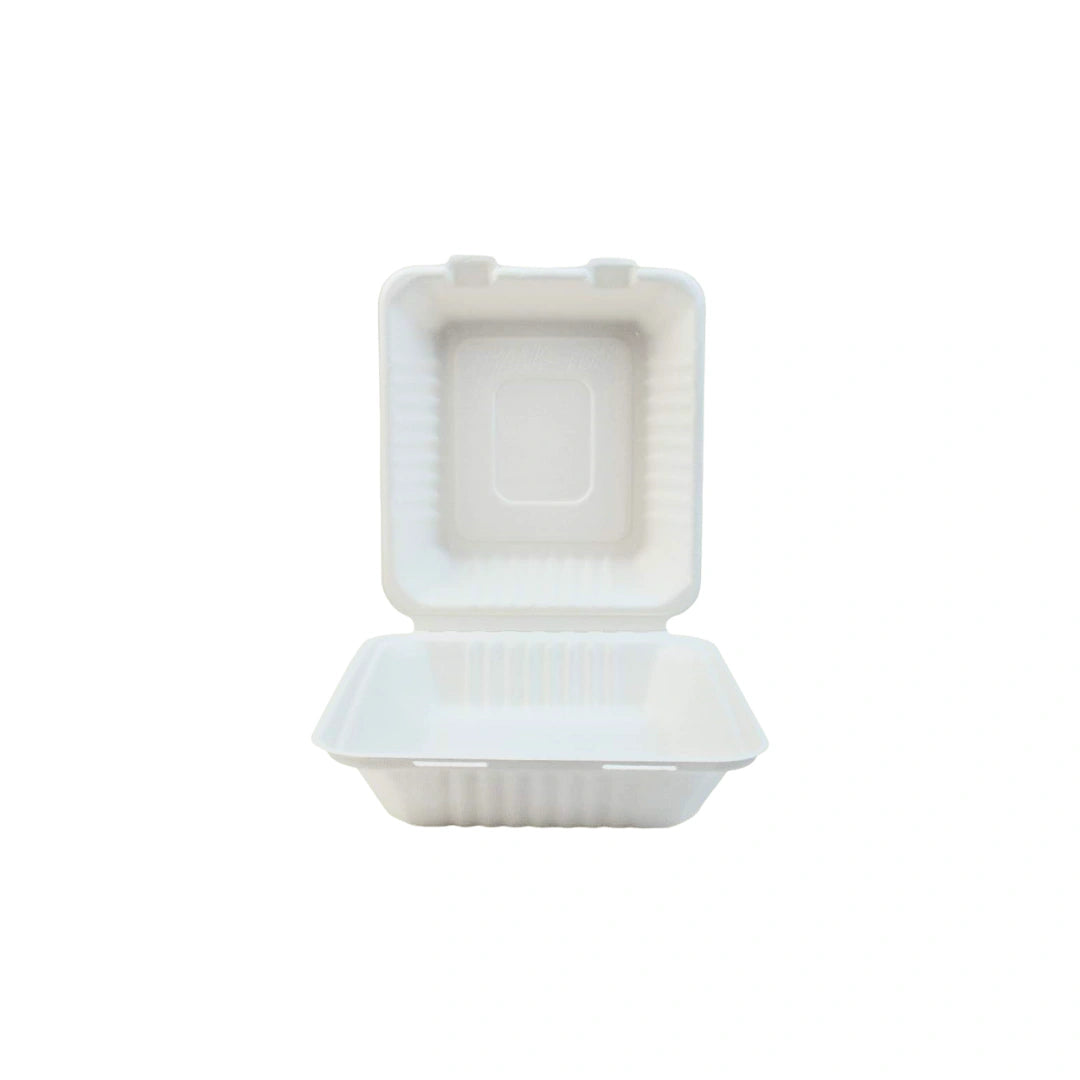 8" x 8" x 3" No PFAS Added Natural Bagasse Blend Take-Out Container