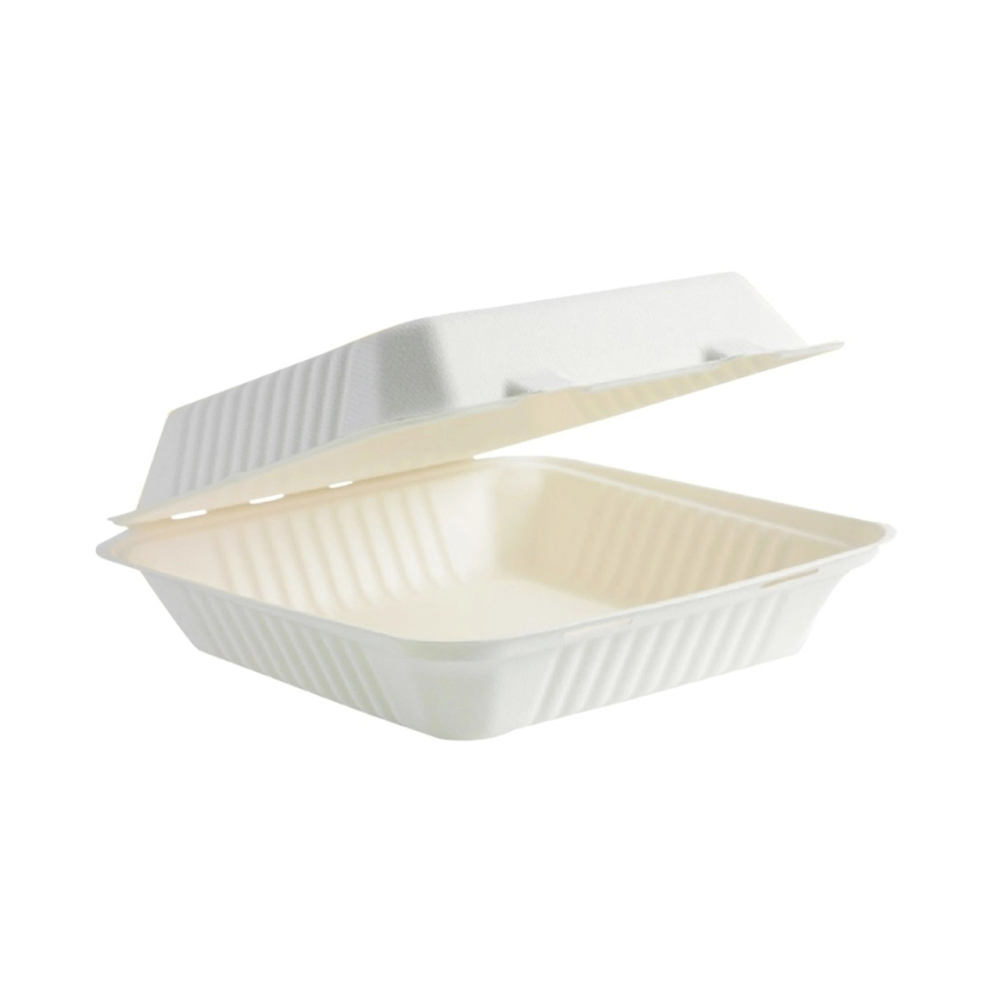 9" x 6" x 3" No PFAS Added Natural Bagasse Blend Take-Out Container