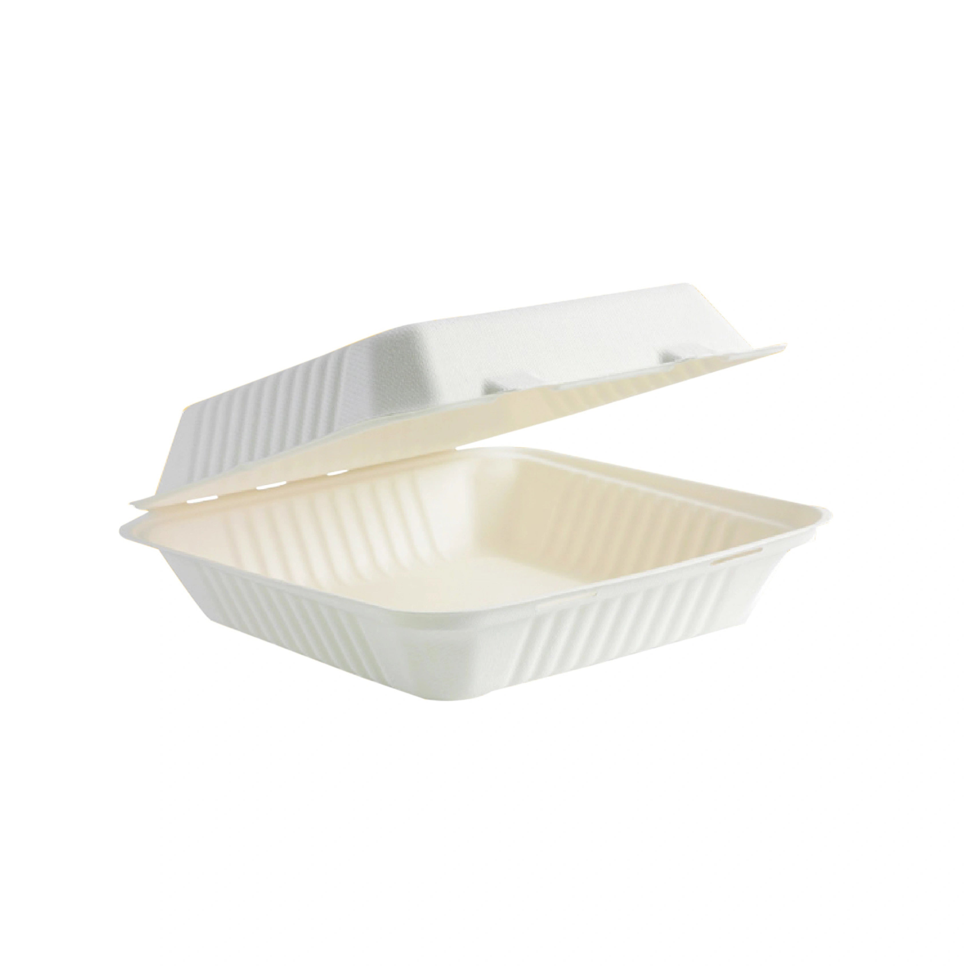 9" x 9" x 3" No PFAS Added Natural Bagasse Blend Take-Out Container