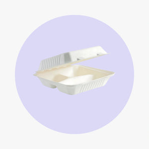 9" x 9" x 3" No PFAS Added Natural Bagasse Blend Take-Out Container Three Compartment
