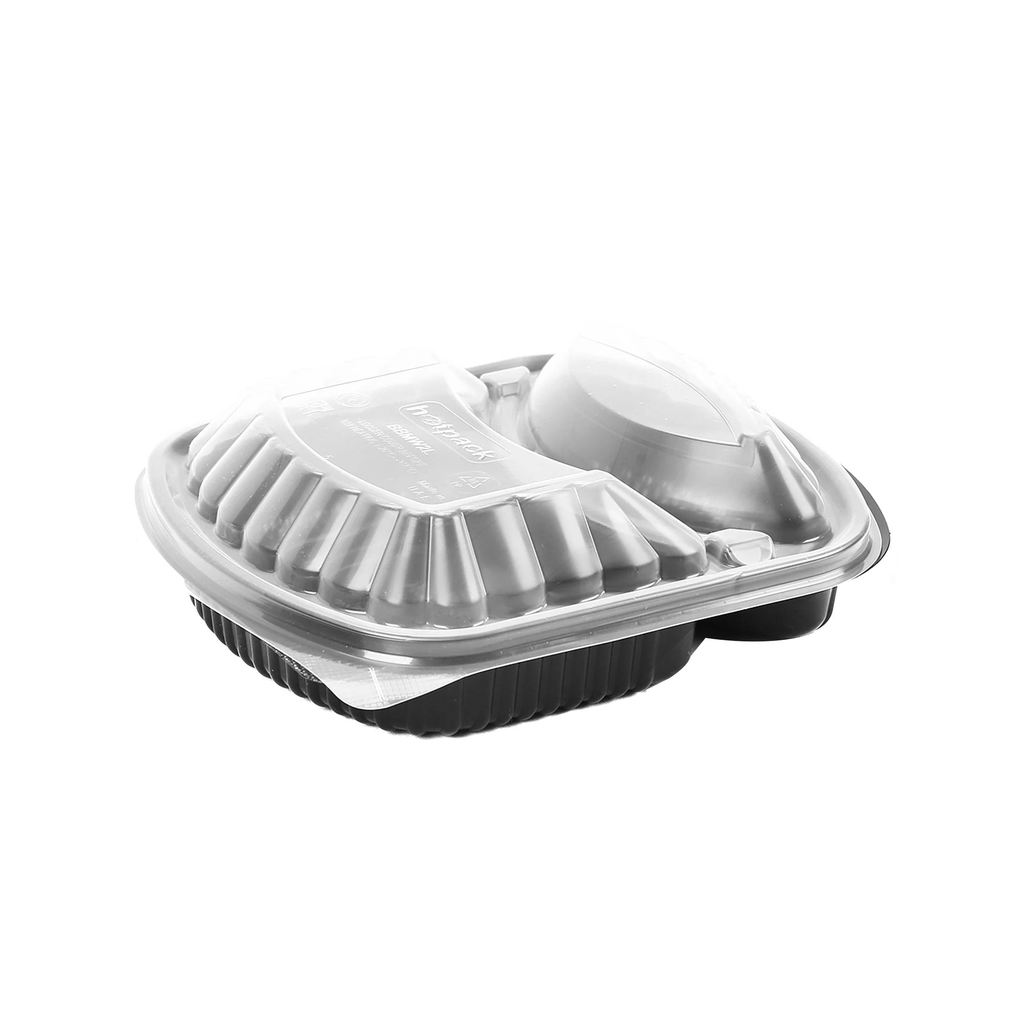 2 COMPARTMENT RECTANGLE PLASTIC CONTAINER WITH LIDS (BLACK)