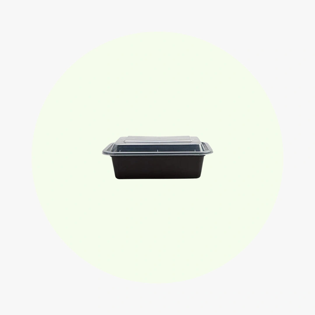 Black Rectangle Microwavable Medium Weight Container with Lid 12 oz