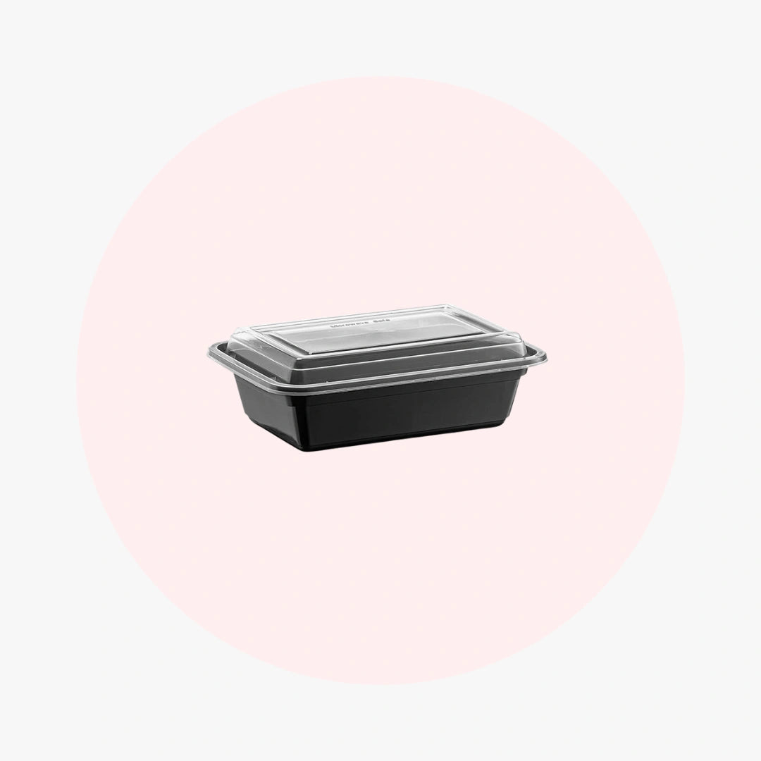 Black Rectangle Microwavable Medium Weight Container with Lid | 24 oz