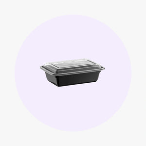 Black Rectangle Microwavable Heavy Weight Container with Lid | 24 oz