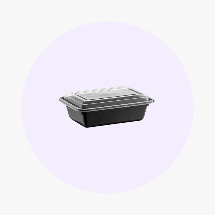 Black Rectangle Microwavable Heavy Weight Container with Lid | 24 oz