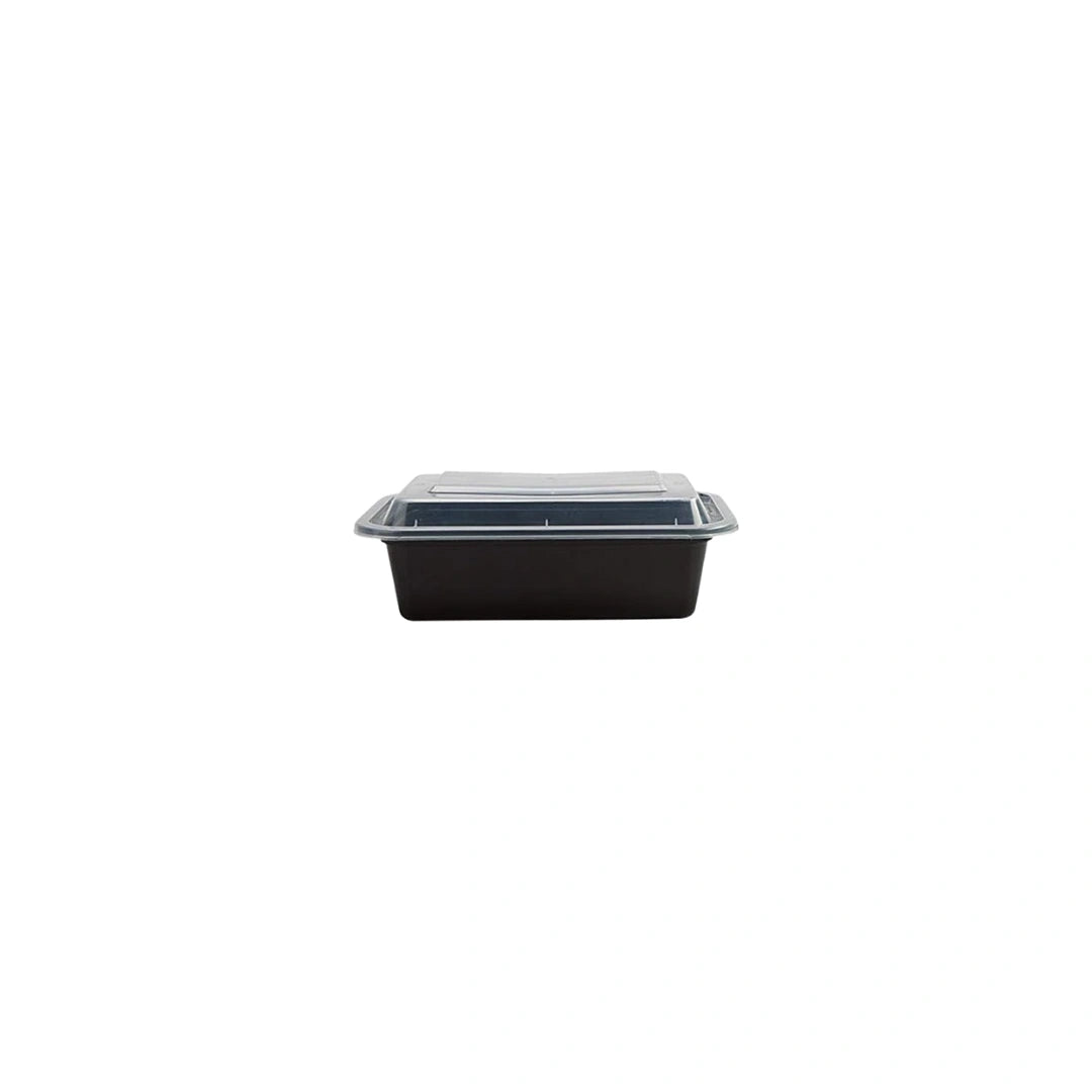 Black Rectangle Microwavable Medium Weight Container with Lid | 12 oz