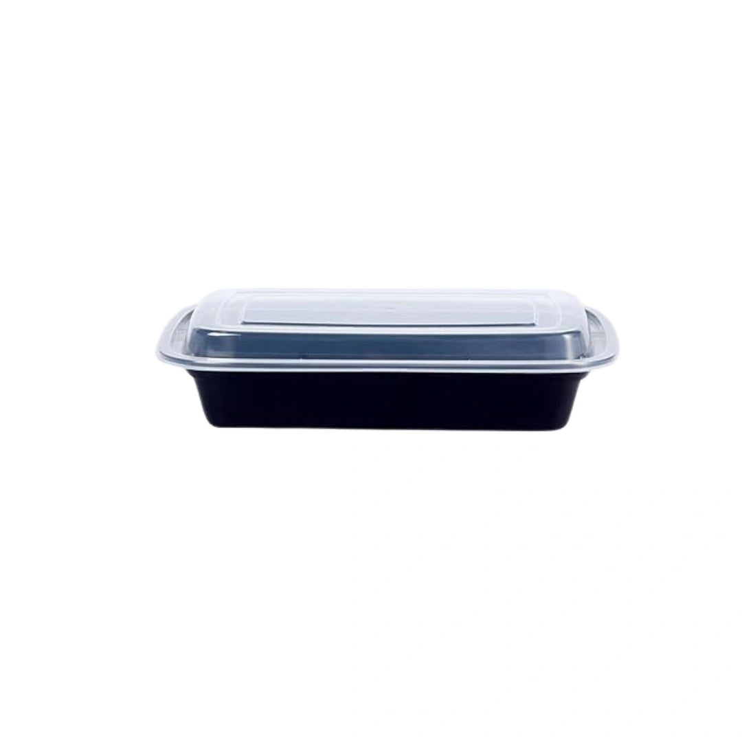 Black Rectangle Microwavable Medium Weight Container with Lid | 32 oz