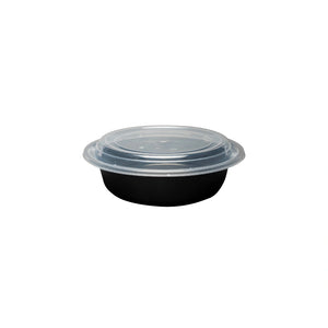 Black Round Microwavable Medium Weight Container with Lid | 24 oz