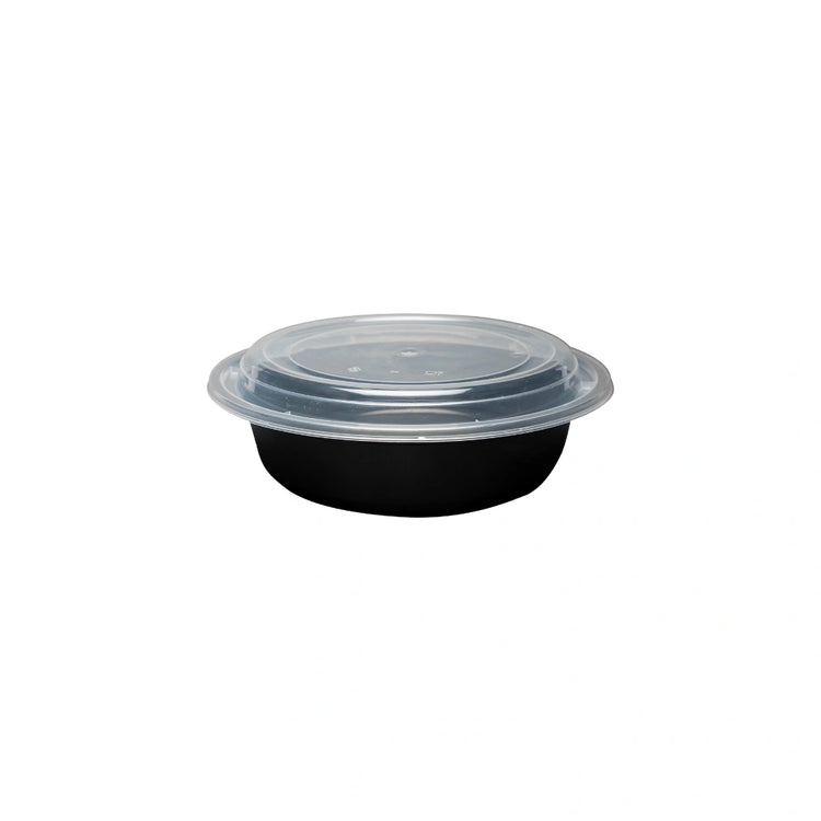 Black Round Microwavable Medium Weight Container with Lid | 24 oz