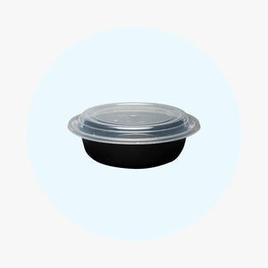 Black Round Microwavable Medium Weight Container with Lid 24 oz