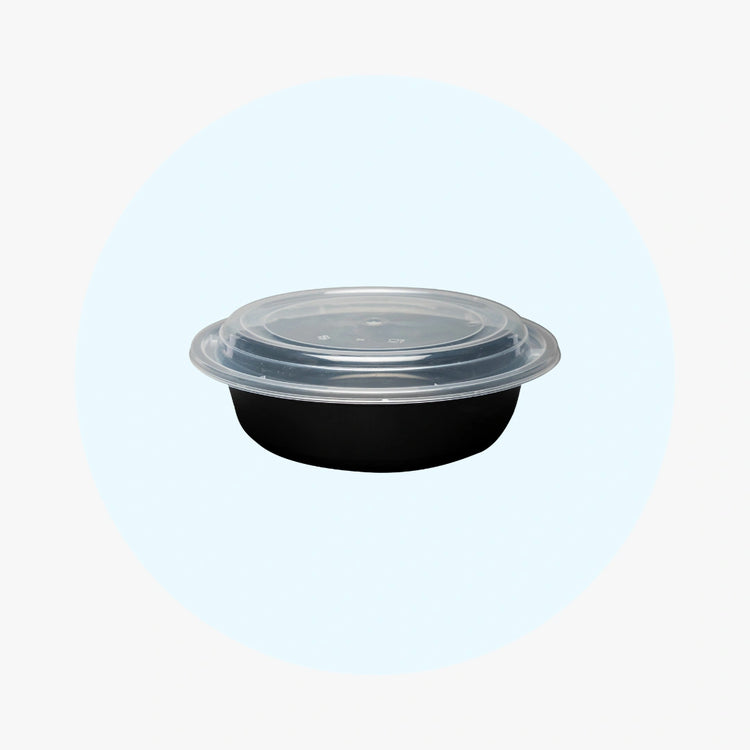 Black Round Microwavable Medium Weight Container with Lid 24 oz