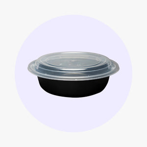 Black Round Microwavable Medium Weight Container with Lid | 32 oz