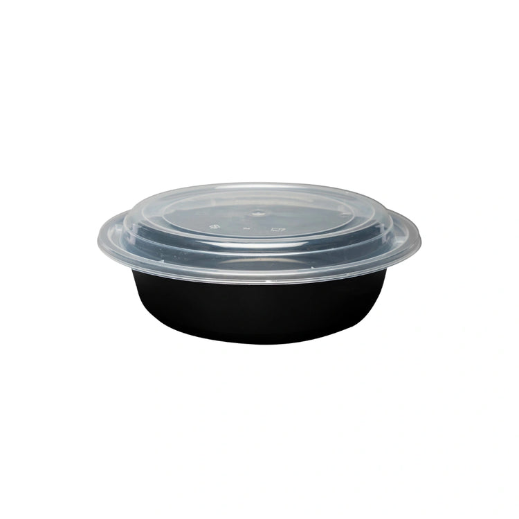 Black Round Microwavable Medium Weight Container with Lid | 32 oz