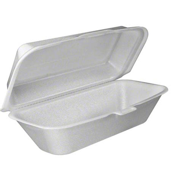 Dart 99HT1R 10" x 5 1/4" x 3" White Foam Hoagie Take Out Container with Perforated Hinged Lid - 500/Case