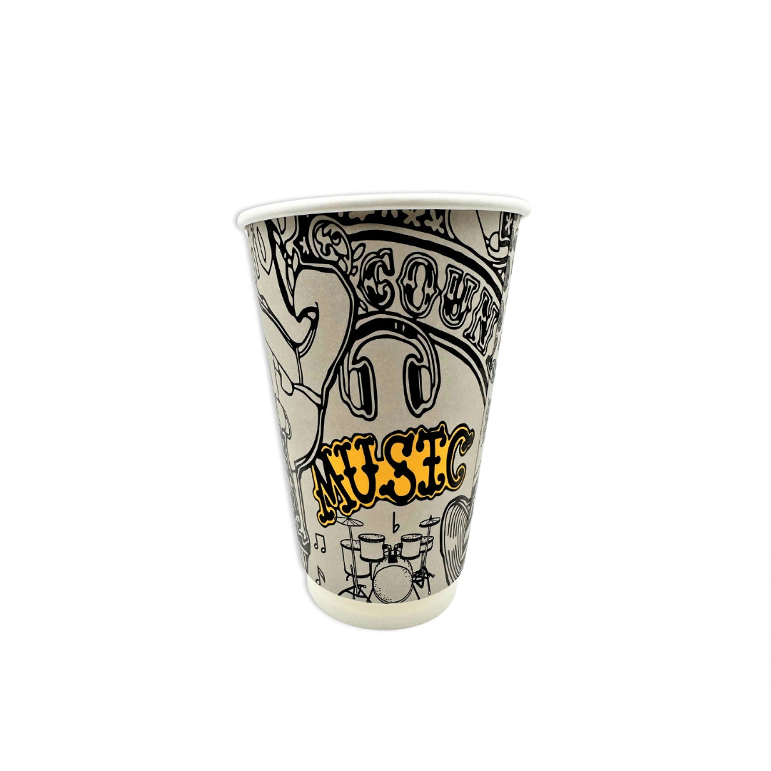 DOUBLE WALL PAPER CUPS - MUSIC DESIGN- 16 oz