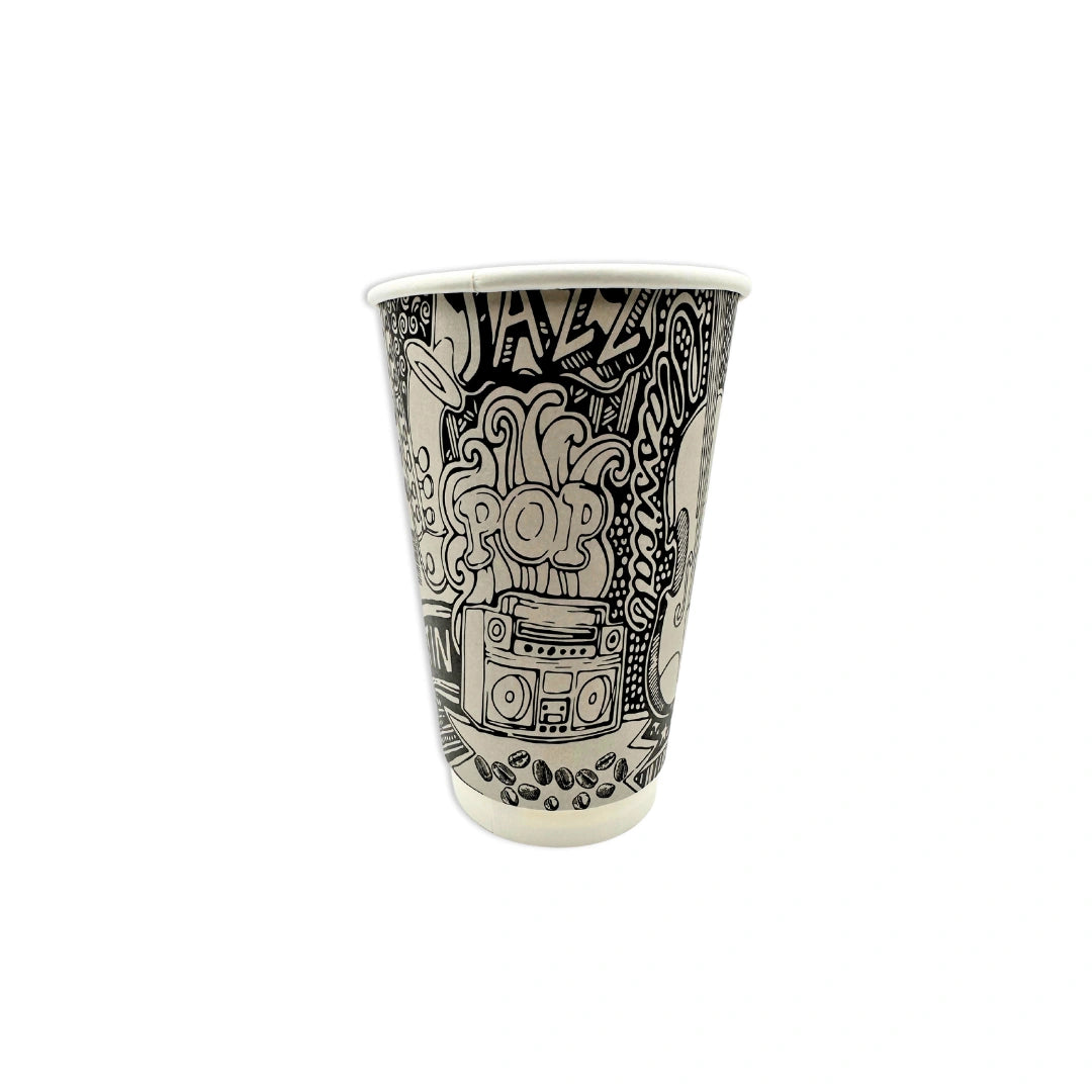 DOUBLE WALL PAPER CUPS - MUSIC DESIGN- 16 oz