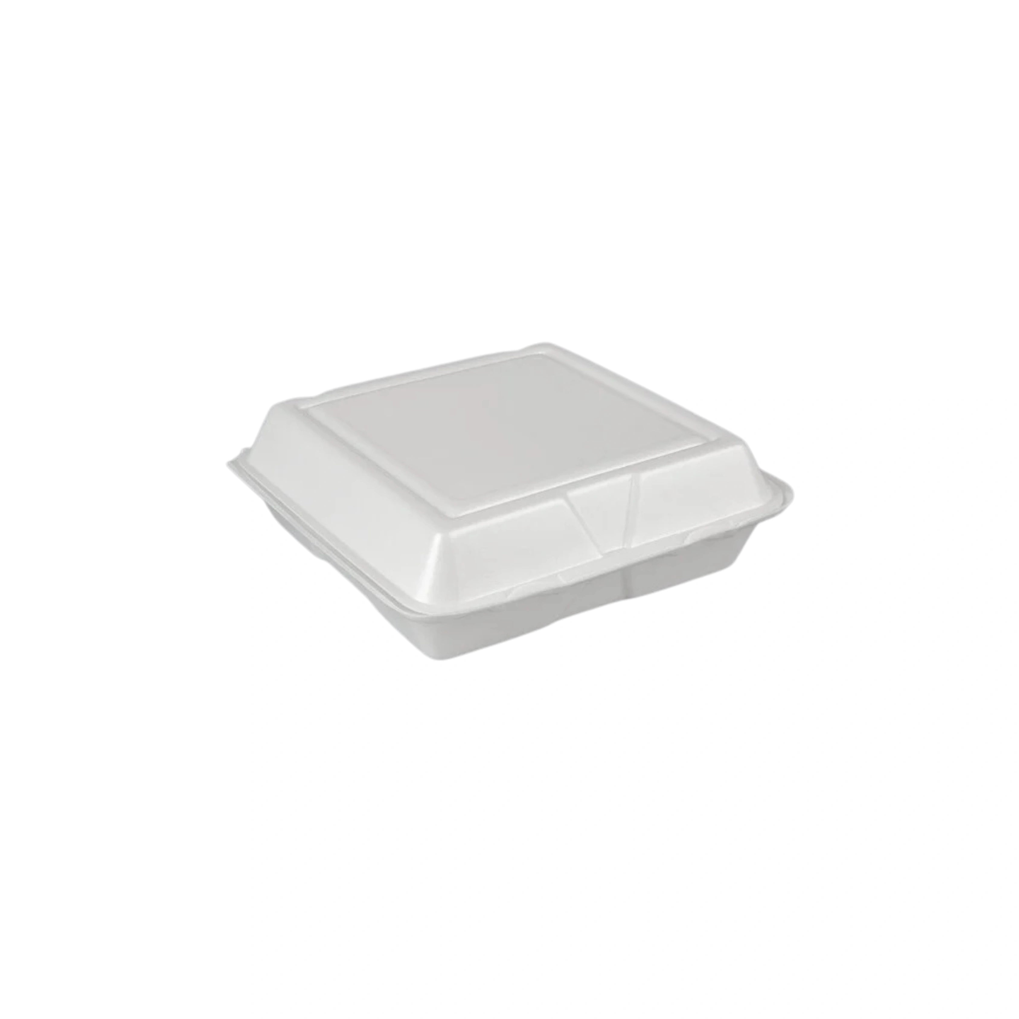 Dart 95HT1R 9 1/2" x 9" x 3" White Foam Square Take Out Container with Hinged Lid | 9.5"x9.5"