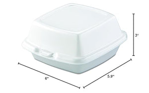 Dart 60HT1 White Foam Hinged Lid Container 6" x 6" x 3"